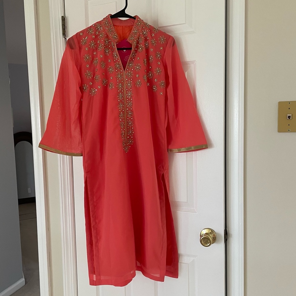 NWT pink coral stone and sequin kurta